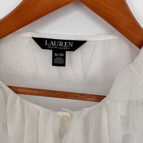 LAUREN RALPH LAUREN White Ruffle Trim Tulle Cardigan // XL - Picture 7 of 12